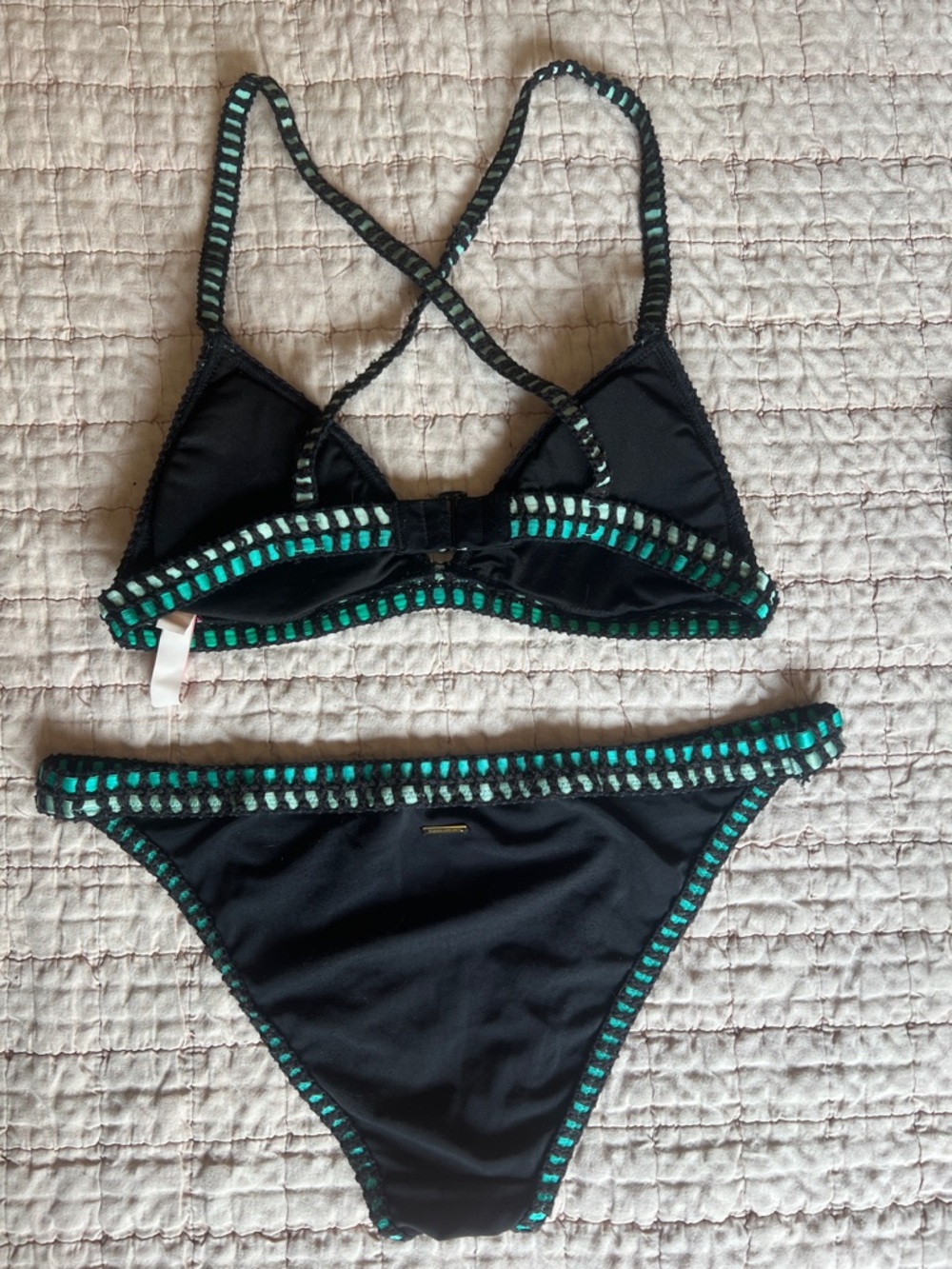 Victoria's Secret Black Bikini with Teal and Mint Crochet Trim - Picture 2 of 6
